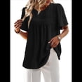 thumbnail image 3 of Blusas de Verano para Mujer, Cuello Redondo, Corta, Blusas Casuales de con Dobladillo de Encaje Fluido, Ropa de Moda 2025 Negro XL, 3 of 9