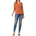 thumbnail image 2 of Allegra K Women's Polka Dots 3/4 Sleeve Casual Button Front Blouse Top, 2 of 6