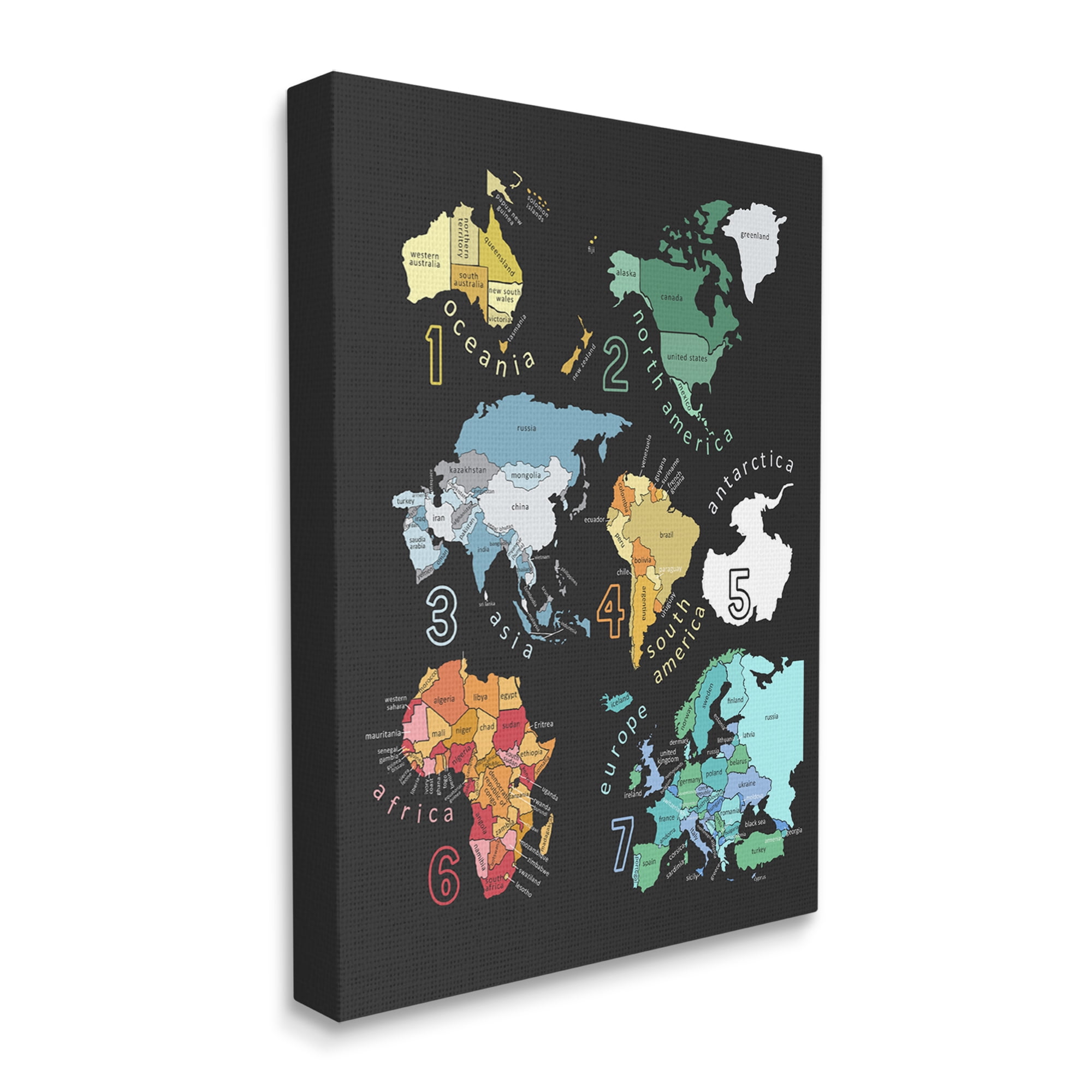 Stupell Industries Seven Continents Informative Diagram Map Detailed Countries Canvas Wall Art, 16 x 20, Design by Carla Daly