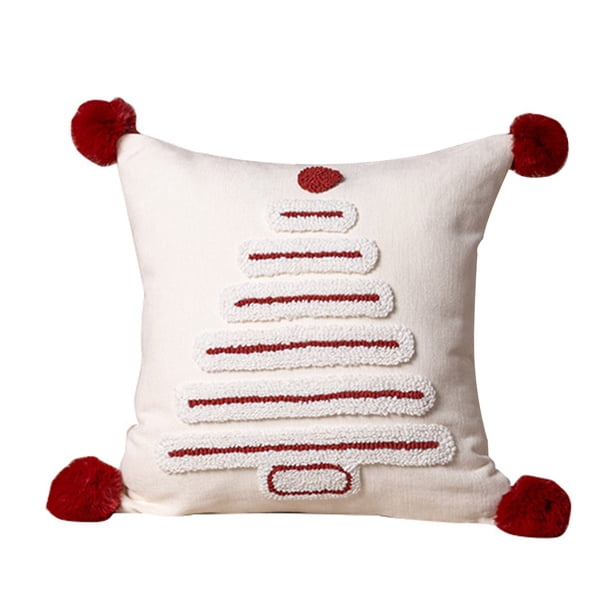 Funda de cojín con diseño de árbol de Navidad y borlas Decoración con bolas de pelo Funda de cojín estilo rústico
