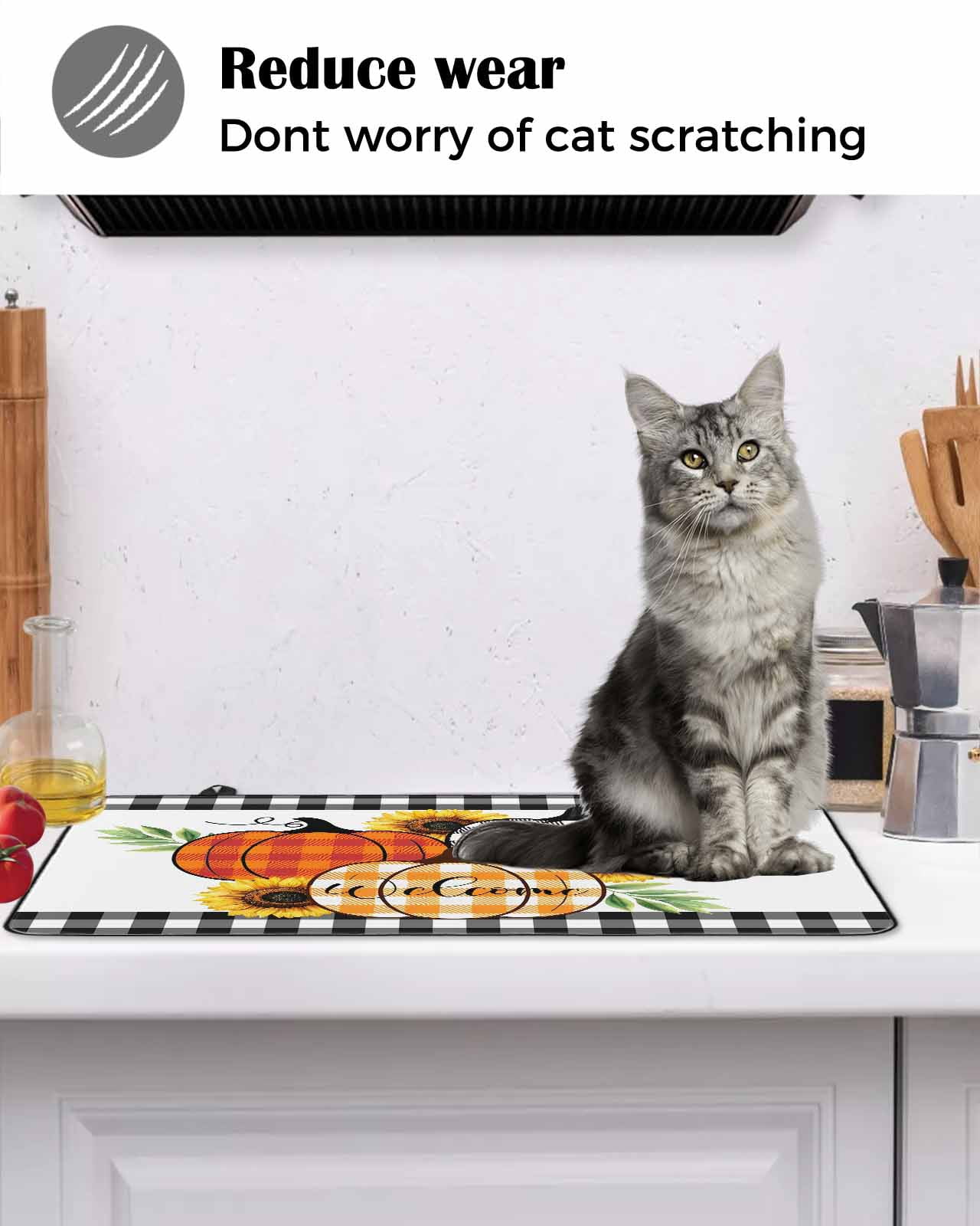 Large Induction Cooktop Protector Mat Thanksgiving Stove Top Covers for Electric Stove, Fall Orange Black Plaid Pumpkin Sunflower Decorative Stove Burner Cover Mats, Glass Top Stove Cover