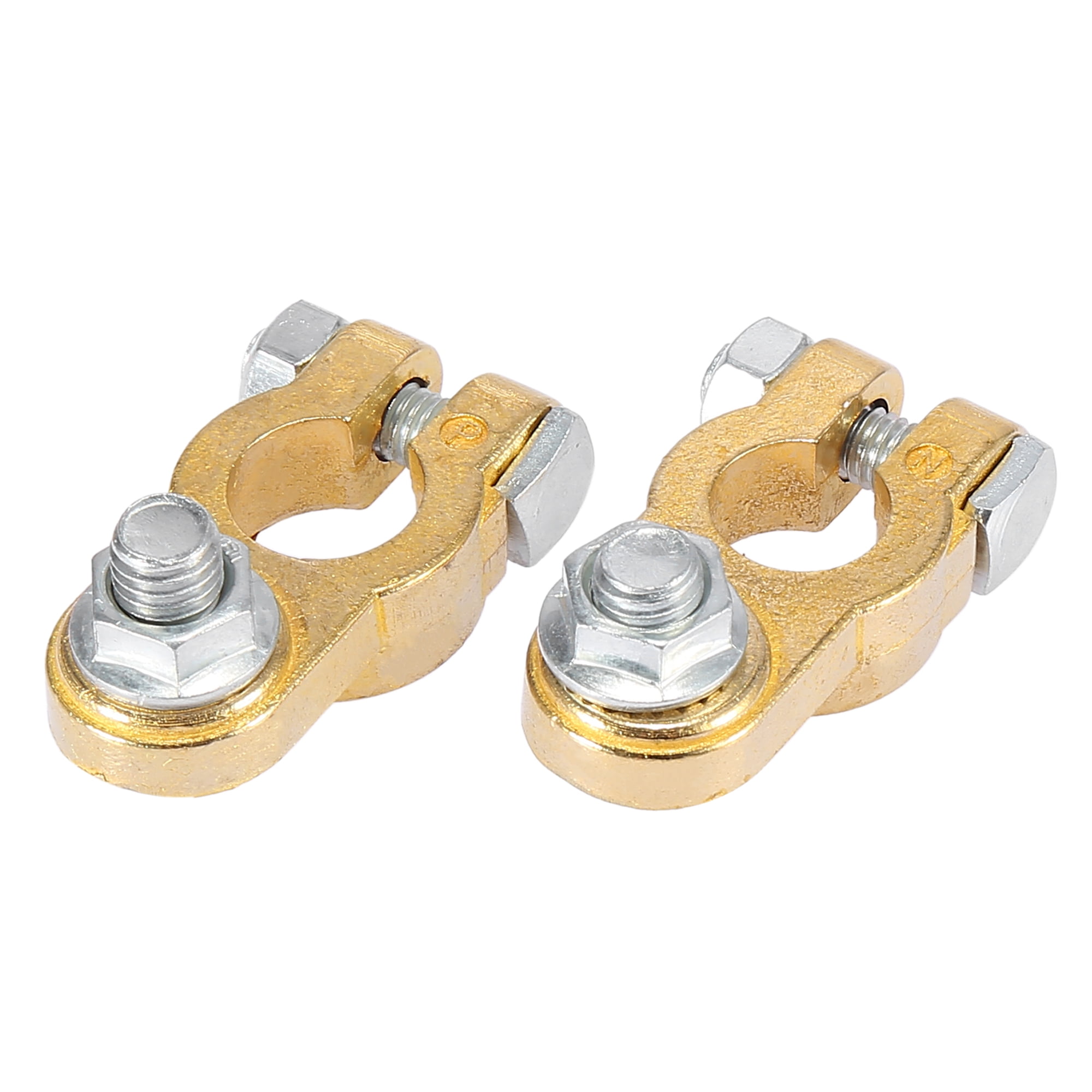 1 Pair Top Post Brass Tone Battery Terminal Connectors Positive Negative for Car Boat