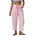 thumbnail image 2 of Delayuji Women's Linen Pants Striped Cropped Pants Casual High Waist Loose Fit Summer Beach Pants With Pockets Beach Vacation Clothing, 2 of 7