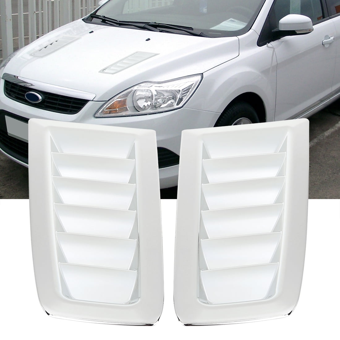 Pair Car Silver Tone Vent Scoop Decorative Intake Hood Vent for