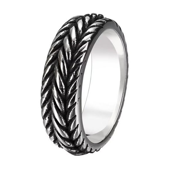 PAMTIER Men's Stainless Steel 7mm Vintage Interlace Woven Twist Chain Pattern Biker Ring Gothic Punk Motorcycle Style Wedding Band Silver Size 7
