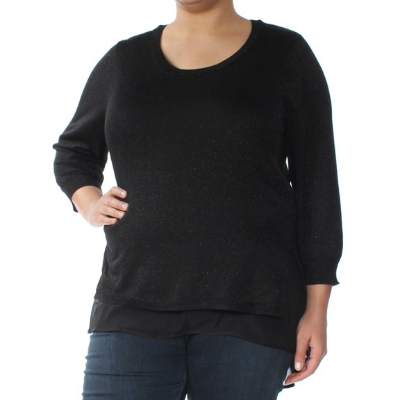 NY COLLECTION $60 Womens New 1147 Black Jewel Neck 3/4 Sleeve Casual Top XL B B