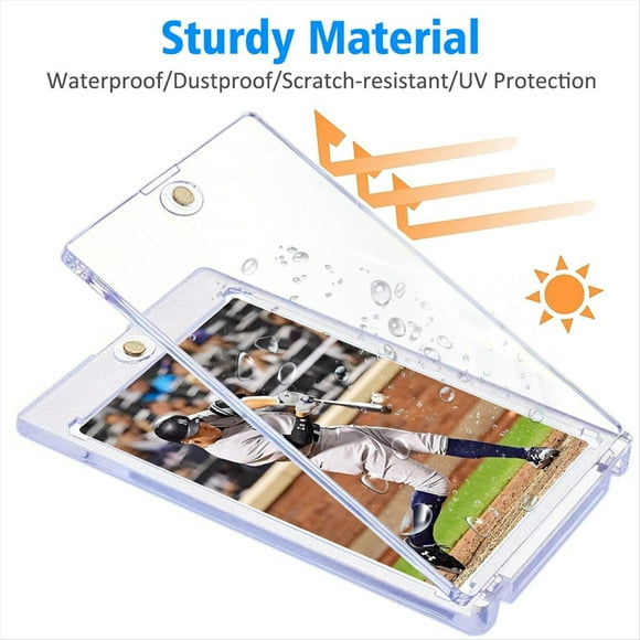 12 Count Magnetic Card Holders for Trading Cards, 35PT Acrylic Baseball Card Holders with Card Stands for Sports Cards,12 x Game Card Case 12 x Magnetic Card Holder,Transparent