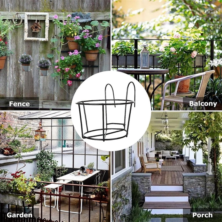 Nogis 4PCS Hanging Railing Planter Flower Pot Holders Metal Potted Stand for Balcony Porch Deck Indoor Outdoor Black