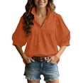 thumbnail image 3 of Endives Womens Shirt Stand Collar 3/4 Length Sleeve V Neck Spring Summer Outfits Casual Blouses Shirts Womens Tops 2026, 3 of 6