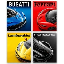 Sports Car Poster Set of 4-8x10 Unframed Posters for Car Enthusiasts, Vibrant Racing Car Wall Art, Automotive Posters for Boys Room, Men’s Garage, Living Room, Bedroom, & Car Room Decor