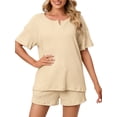 thumbnail image 4 of UVN 2 Piece Pajama Sets for Women Short Sleeve Top and Shorts Sleepwear Casual Lounge Set with Pockets, 4 of 9