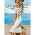 thumbnail image 3 of Cupshe Women's Knit Off Shoulder Beach Dress Shoulder Tie Short Sleeve Elastic Waist Midi Casual Dresses, White, 3 of 6