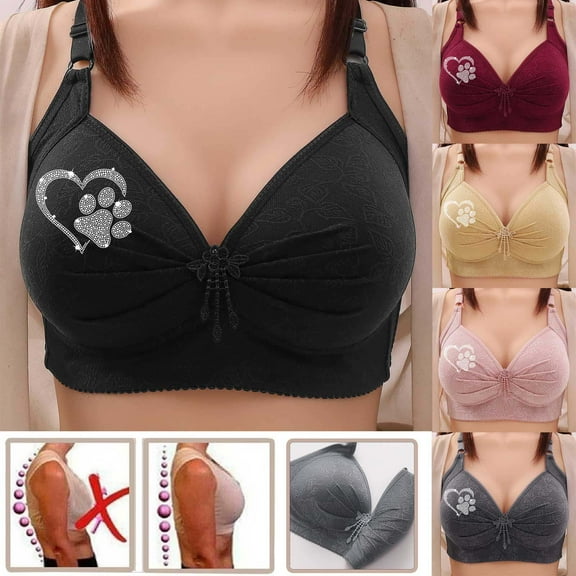 Hrsba Womens Plus Size Bra,Woman's Lace Flower Gathered Together Large Size Daily Bra Underwear No Rims,Womens Casual Summer Bra,Womens Bra
