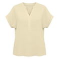 thumbnail image 4 of Miluxas Women's V-Neck Cotton Linen Shirt Top Summer Casual Cap Sleeve Loose Fit Blouse Solid Comfy Business Tunic Blouse Khaki, 4 of 6