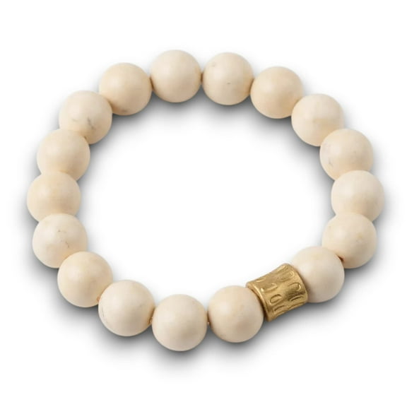 Ivory Magnesite Genuine Semi Precious Beaded Stretch Bracelet 12mm Natural Gemstone Jewelry