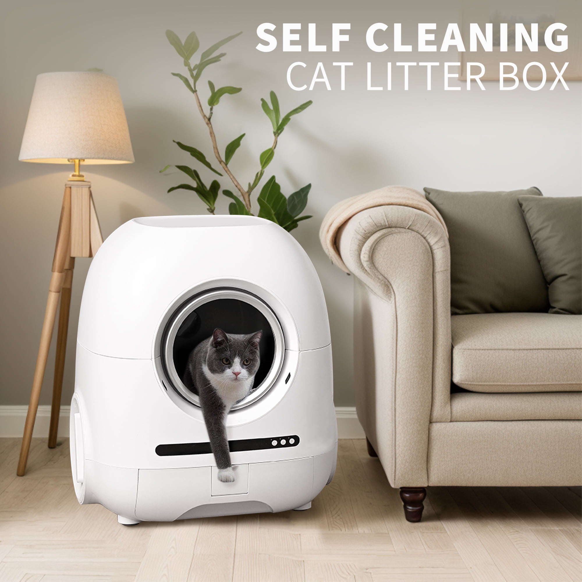 Pefilos 68L Large Capacity Smart Self Cleaning Cat Litter Box for Multi Cats, Automatic with Exhaust Hose, Support WiFi, White Pefilos 68L Large Capacity Smart Self Cleaning Cat Litter Box for Multi Cats, Automatic with Exhaust Hose, Support WiFi, White