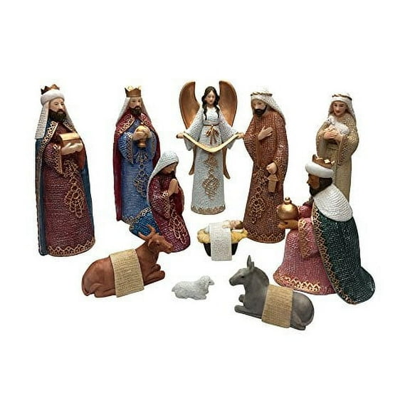 Comfy Hour Faith and Hope Collection Baby Jesus, Holy Family with Angel, Christmas Nativity Scene Figurine, Set of 11 Pieces, Polyresin