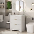 thumbnail image 1 of Modern Fluted Bathroom Vanity with Basin – Freestanding Bath Cabinet, 2 Drawers & Turn over-Down Drawer, Easy to Assemble & Clean, Single Basin Vanity Set, Walnut, 30 Inches, 1 of 9