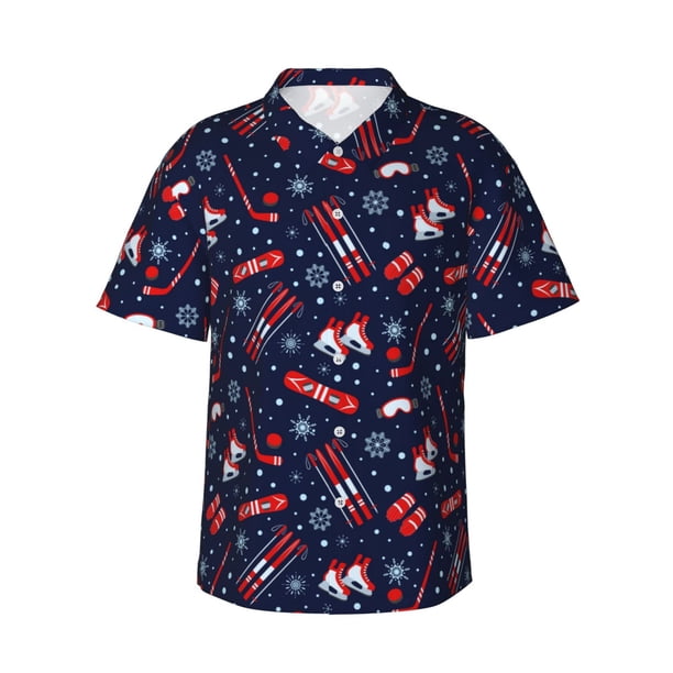 Balery Winter Sports Fun Pattern Camisas hawaianas de manga corta para hombre, camisas playeras de corte holgado, camisas de vacaciones con botones,3X-Large