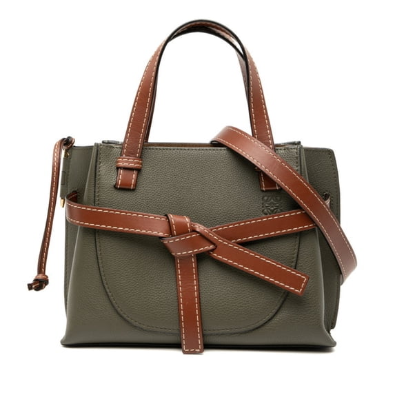 Pre-Owned LOEWE Anagram Gate Top Handle Mini Handbag/Shoulder Bag, 2-Way, Khaki/Brown... (Good)