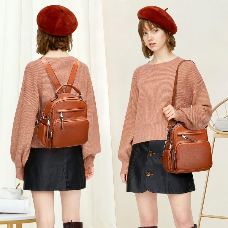 ALTOSY Small Leather Backpack for Women Fashion Shoulder Handbags 4 in 1 to  Carry S71 Brown - Walmart.com