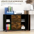 thumbnail image 3 of Rustic Brown Mobile File Cabinet with Lockable Drawer & Open Shelves - Printer Stand for Office, Living Room, or Home Workspace - 31.5” W x 24.4” H, 3 of 7