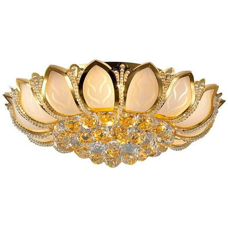 

Crystal Ceiling Light Lotus Shape Chandelier Flush Mount Pendant Light with Remote Control 23.5 inch