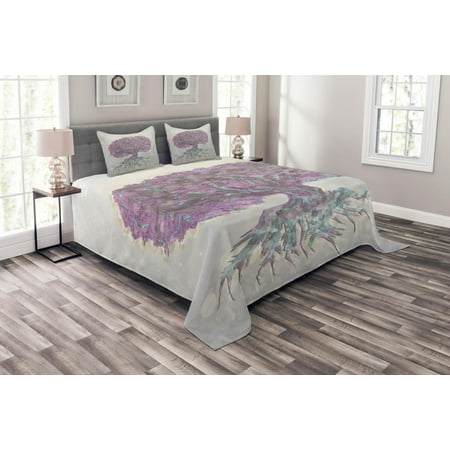 Tree Of Life Bedspread Set Watercolors Style Print Of Old Plant