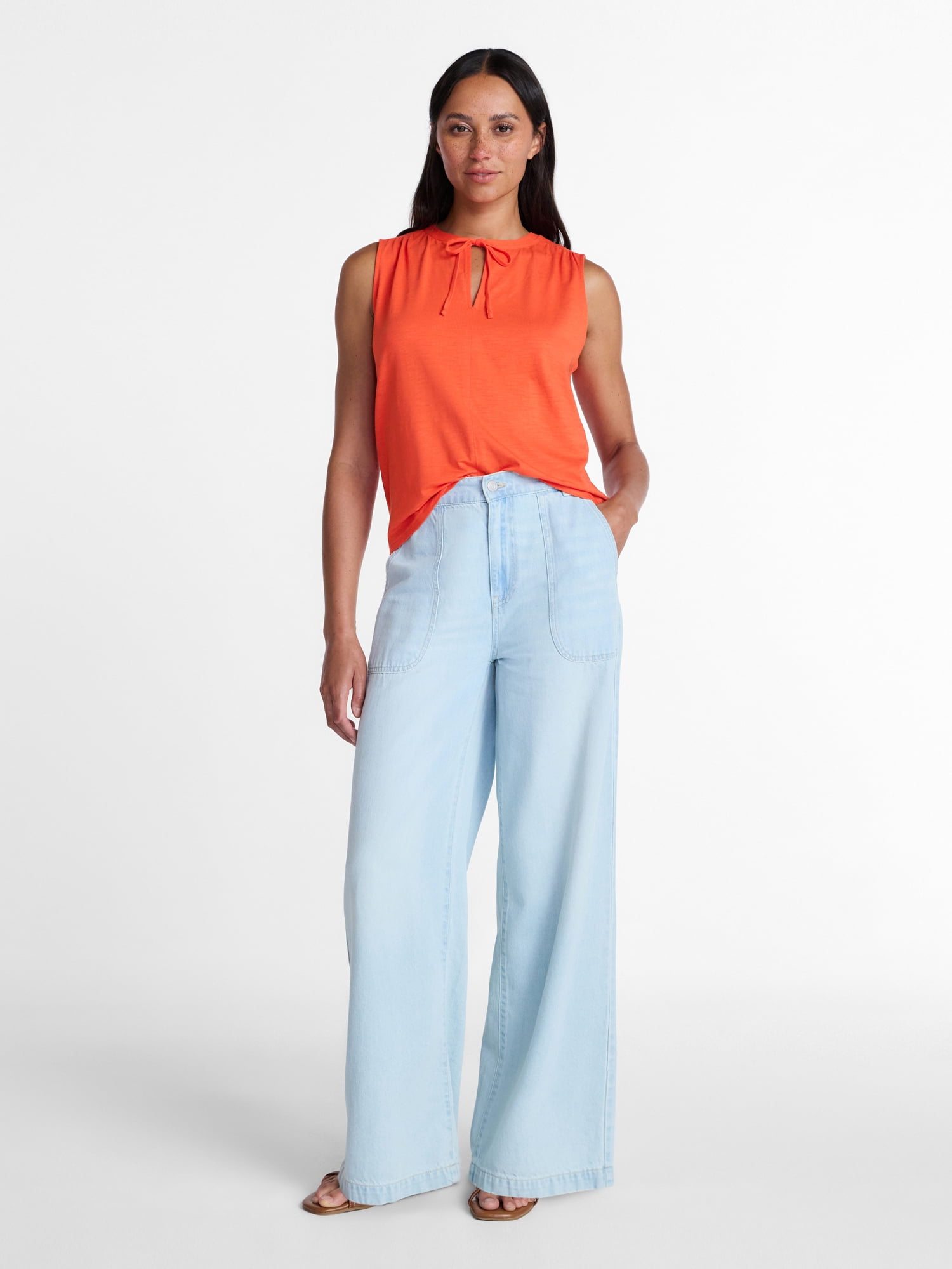 Time and Tru Women’s Tie Front Sleeveless Top, Sizes XS-XXXL