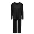 thumbnail image 4 of Pajamas for Women Set Evening Lounge Womens Pajama Sets V Neck Soft Pj Set Long Sleeve Shirts Matching Pjs for Couples Black, 4 of 4