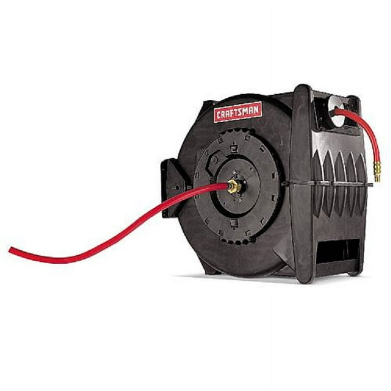 BENTISM Retractable Air Hose Reel, 3/8 IN x 50 FT Hybrid Air Hose Max  300PSI, Air Compressor Hose Reel with 5 In Lead in, Ceiling/Wall Mount  Heavy Duty Double Arm Steel Reel 