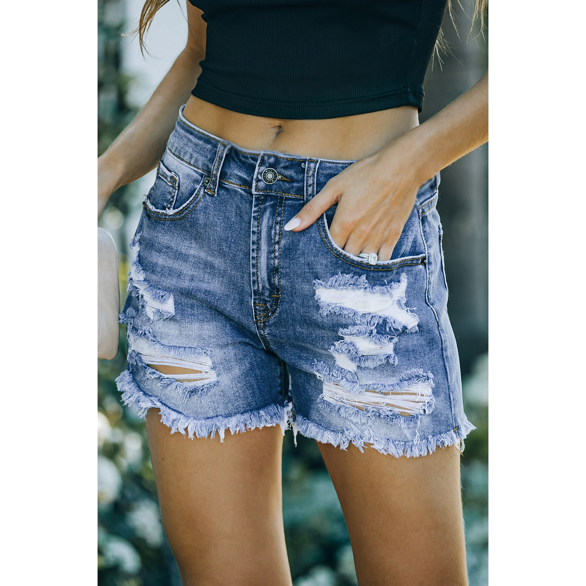 Distressed high waisted jean shorts best sale