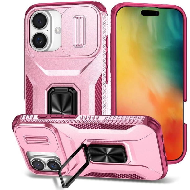 Funda para GANGXUN iPhone 16 Plus - Soporte metálico, Función magnética, Rosa