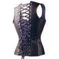 thumbnail image 4 of VASLANDA Faux Leather Steampunk Corset Dress Sexy Hollow Lace Bustier Skirt Overbust Shoulder Straps Cincher Lingerie, 4 of 6