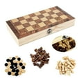 thumbnail image 2 of Natural Wood Lacquer 3 in 1 Foldable Chess Set Multi-Function Black and White Chess, 2 of 5