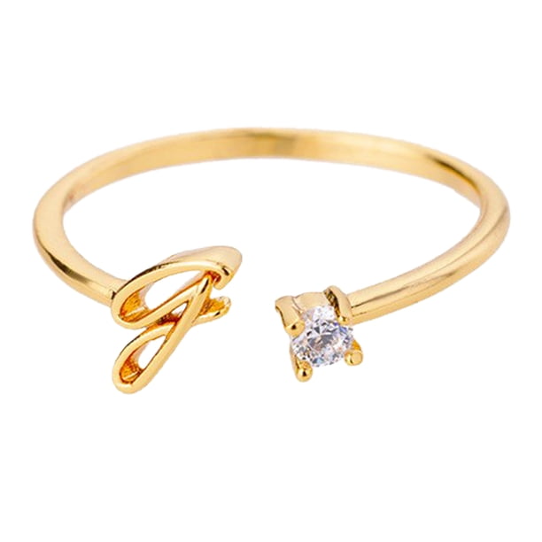 Oro Rhinestone 26 Anillo Inicial Joyería Letra Inicial Anillo Abierto con Rhinestone Anillo para Mujeres
