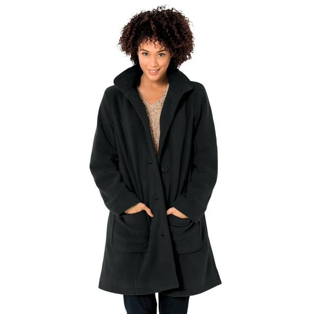 Plus Size Hooded A Line Fleece Coat, Plus Size Fleece Lined Winter Coats