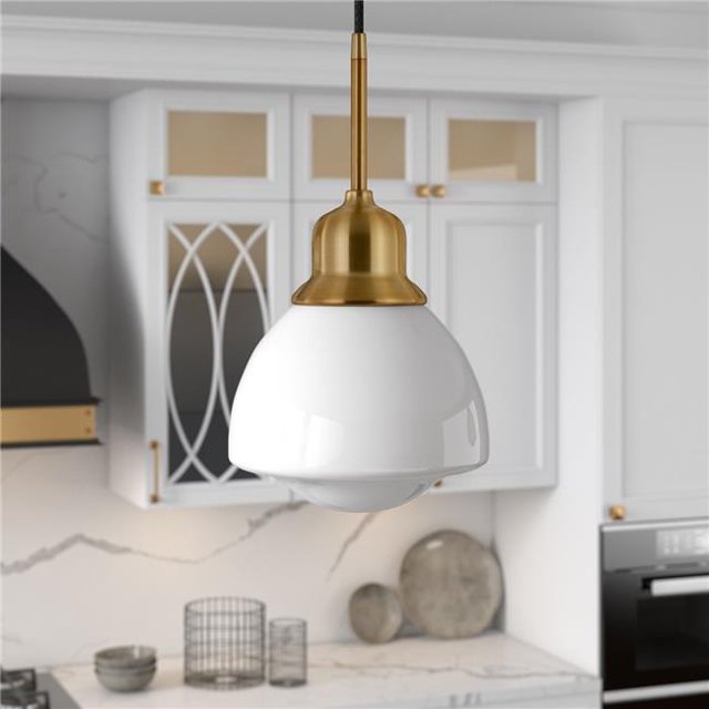 Henn & Hart PD0607 Pendentif en Verre en Laiton et Lait Blanc