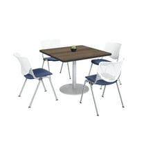 KFI Studios Mode Square 3.5' Dining Table Set, Studio Teak, 4 White & Navy KOOL Chairs