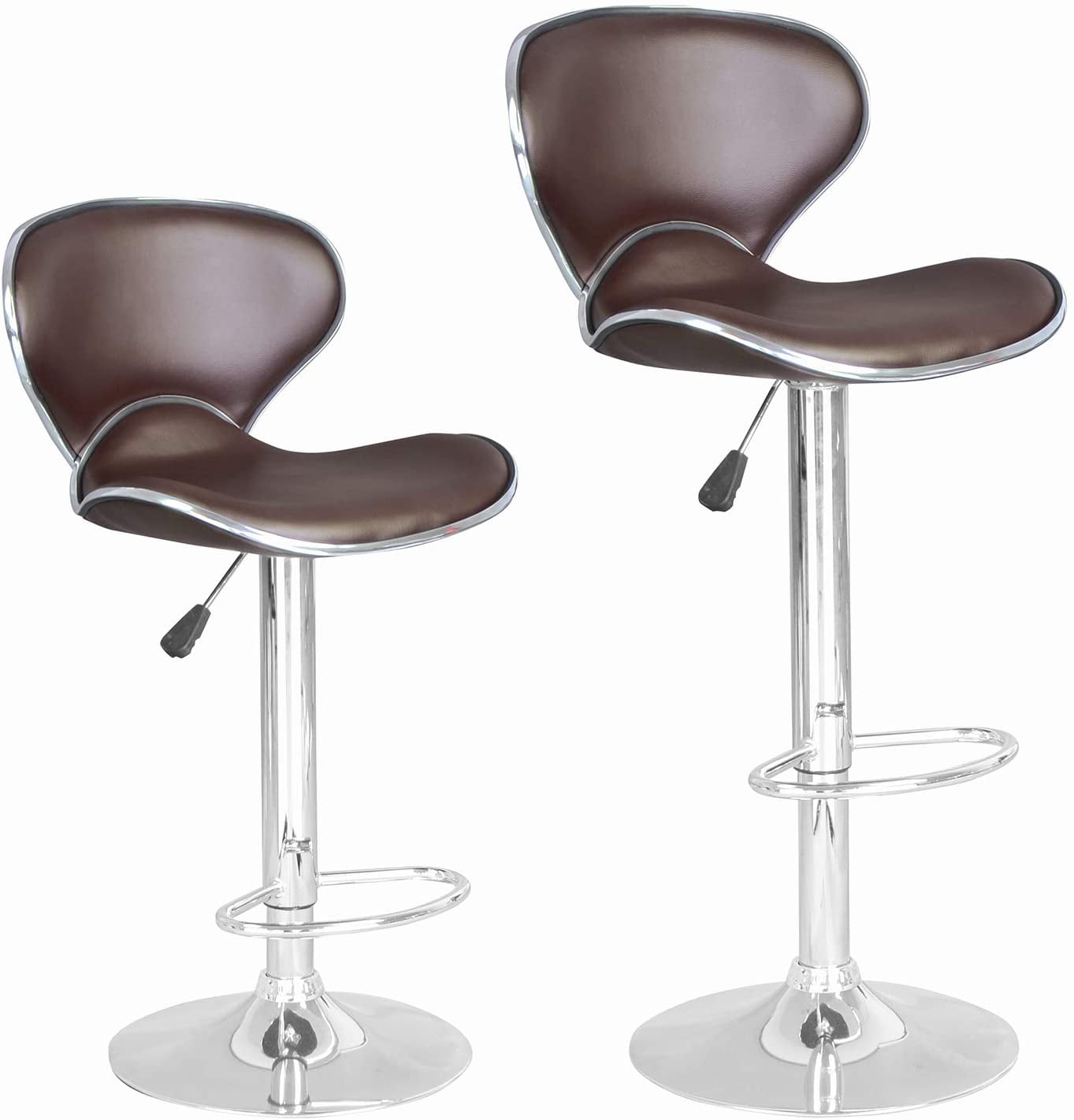 US Stock Set Of 2 Leather Adjustable Salons Bar Stools Counter Height Swivel 