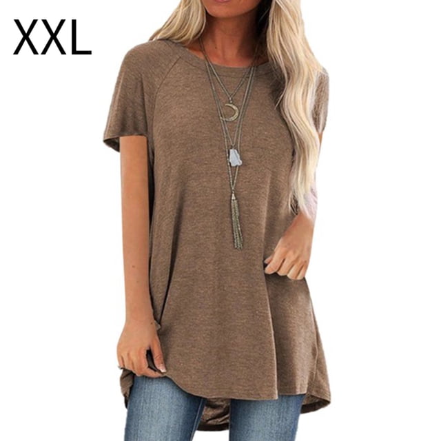 Camiseta de mujer, cuello redondo, manga corta, camiseta casual de color sólido, caqui, XXL sidaley AP001654-20