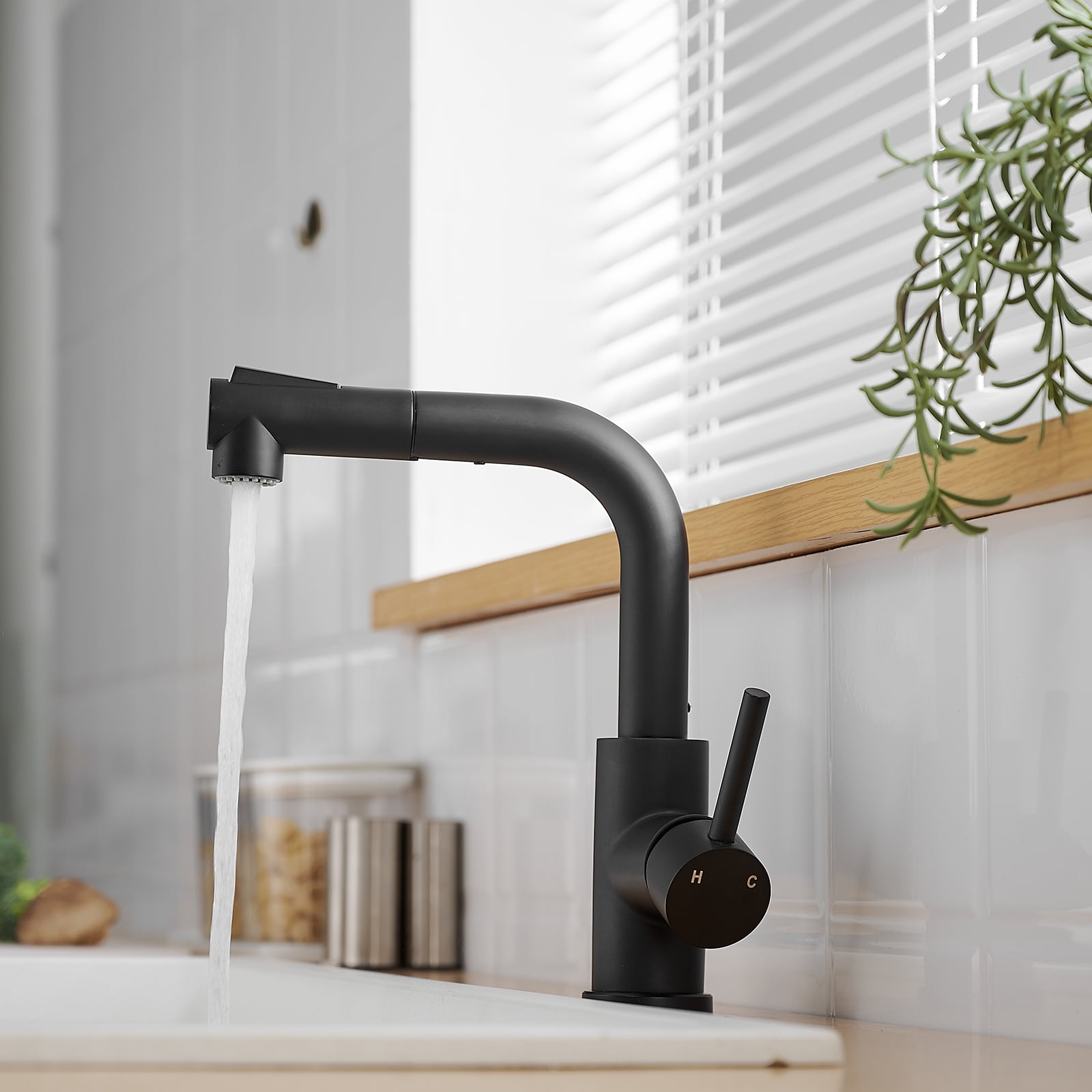 Black Kitchen Sink Faucet with Pull-Out Sprayer,Single Handle Mini Bar & Bathroom Prep Faucet,2" x 7.1" x 9.6"