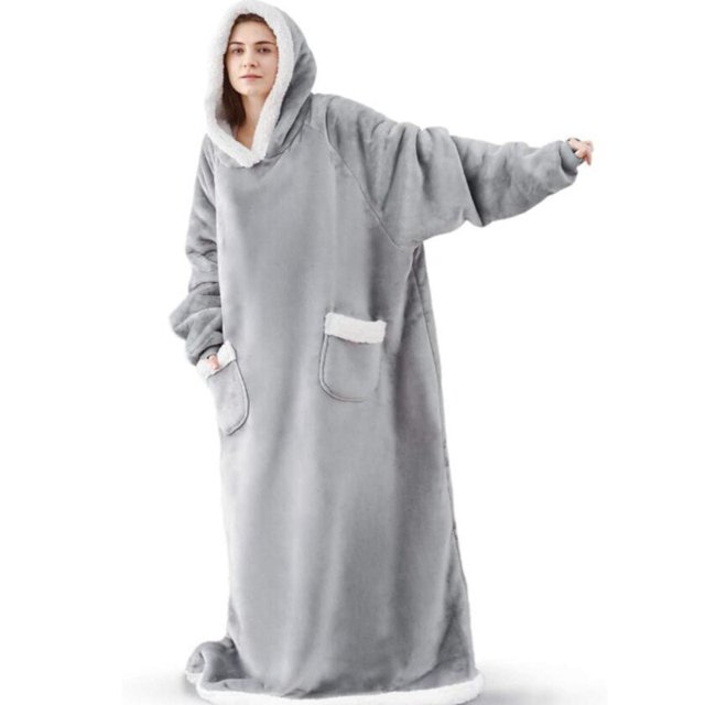Manta de franela superlarga con mangas para hombre y mujer, Sudadera con capucha de invierno, jersey de lana gigante