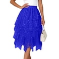 thumbnail image 6 of GEWSEY Tulle Skirts for Women, Puffy Skirt Asymmetrical Midi Length Ruffled Tutu Layered Mesh Fairy Skirt (Dark Blue, XL), 6 of 8