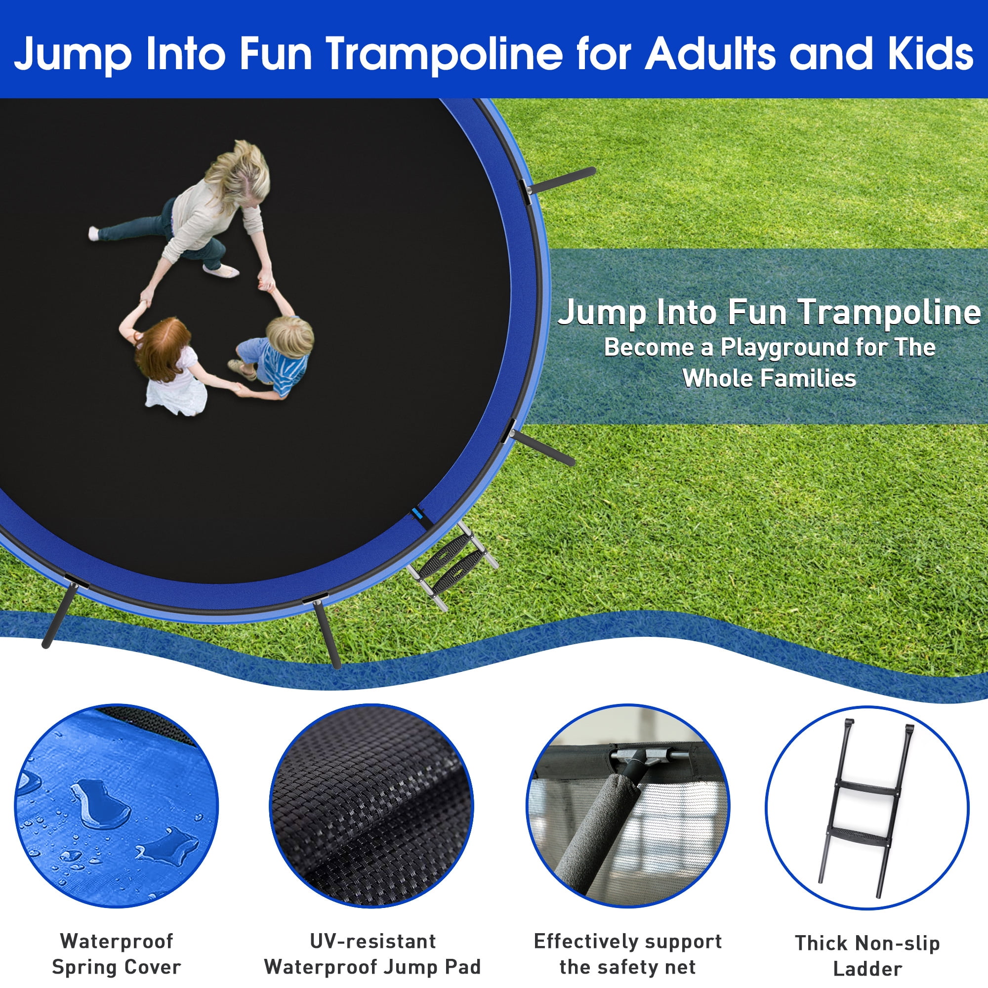 Jump Into Fun 12FT Trampoline 1200LBS for 6 Kids and Adults, Galvanized Anti-Rust Coating Pumpkin Outdoor Trampolines with Enclosure Net and Basketball Hoop, Lights, Sprinkler, Gift Family Use