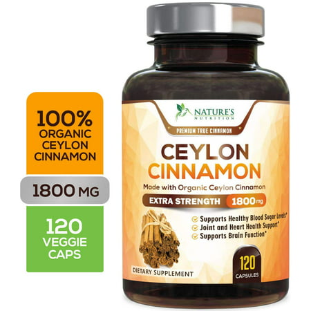Organic Ceylon Cinnamon Capsules Highest Potency 1800mg - True Organic Ceylon Cinnamon Pills - Blood Sugar Levels Support Supplement, Best Vegan Anti-Inflammatory for Joint Pain Relief - 120