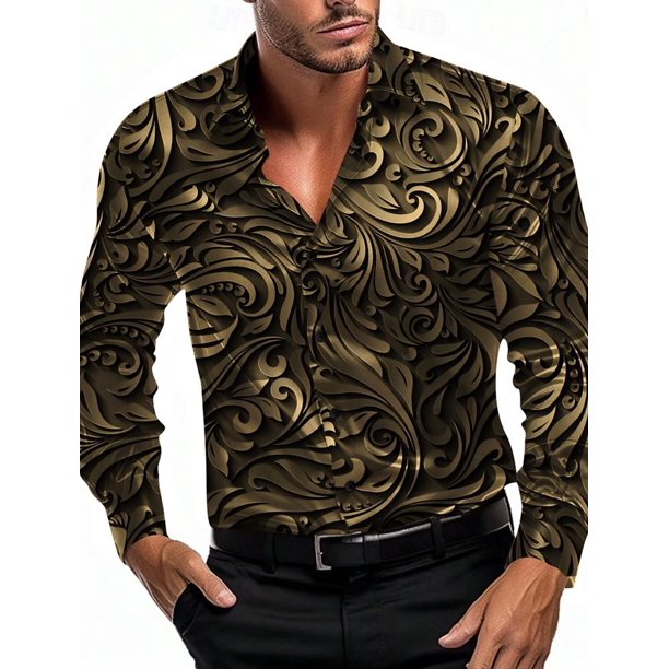 Camisa de manga larga informal con estampado floral para hombre, camisa formal para fiesta, noche, verano, primavera y otoño, solapa de manga larga