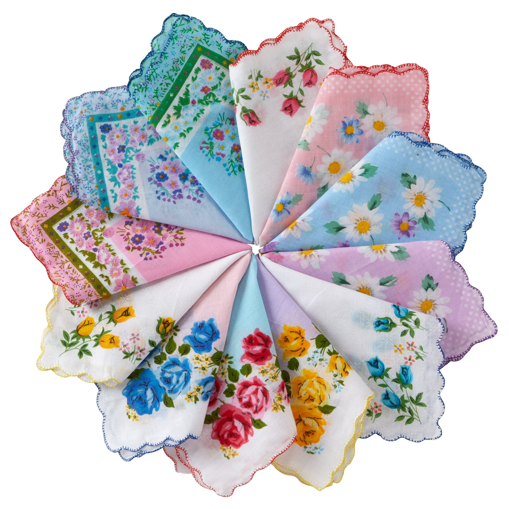 Demino 10 pcs Womens Girls Handkerchiefs Vintage Floral Print Cotton Blossom Flower 30x30cm Hand Towel Color al Azar 