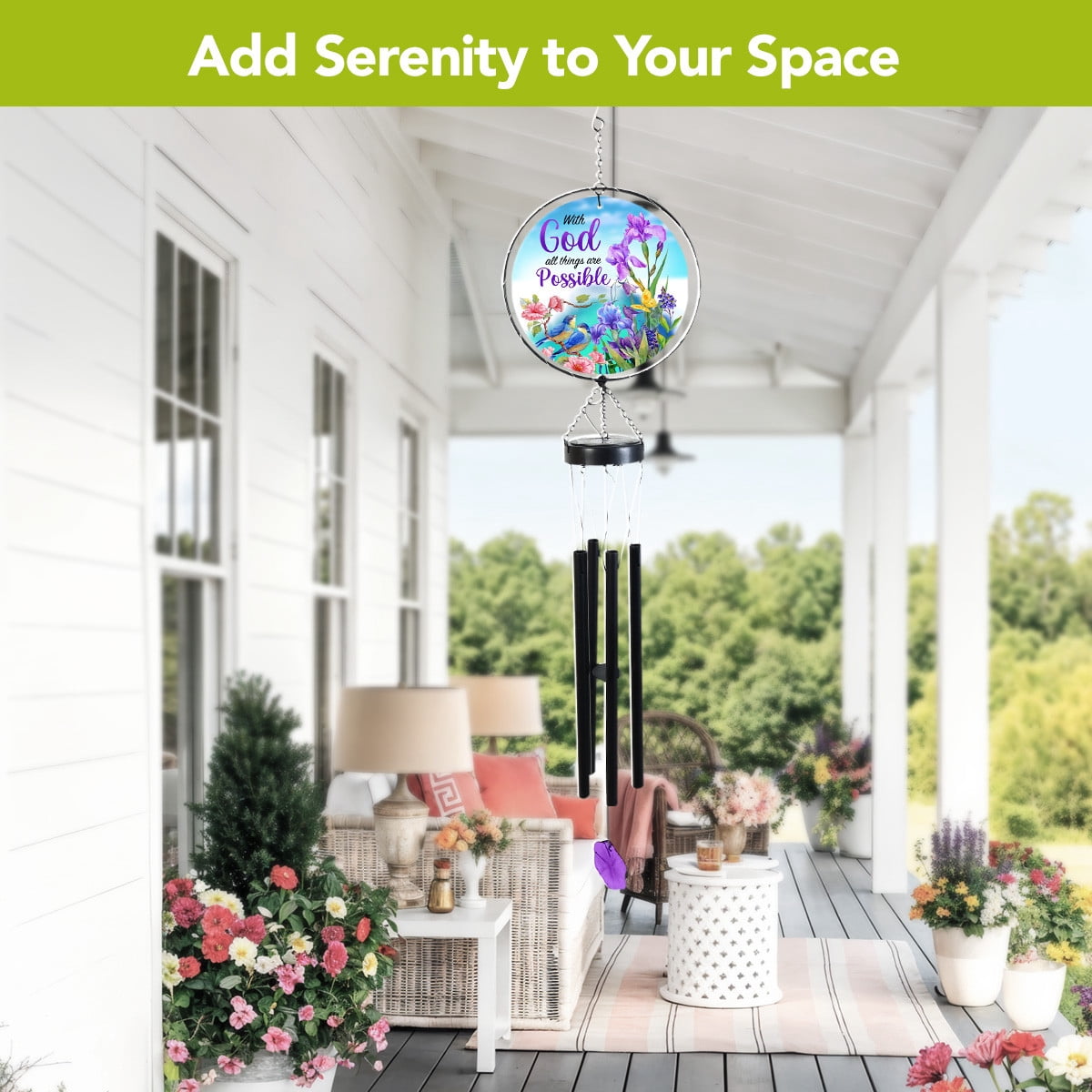 Briarwood Lane With God Illuminated Wind Chime