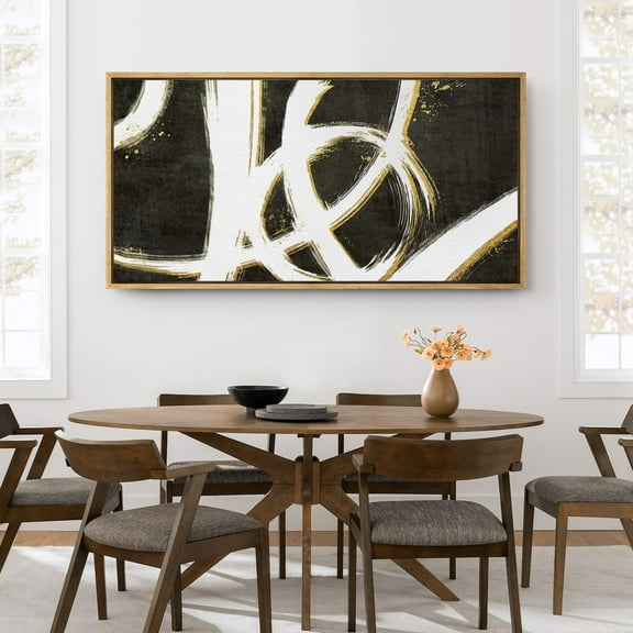 IDEA4WALL Extra Large Framed Canvas Print Wall Art Abstract Gold and White Swirls Fine Art Contemporary Geometric Pattern Wall Decor Oversized Artwork Relax/Calm for Room - 60"x30"